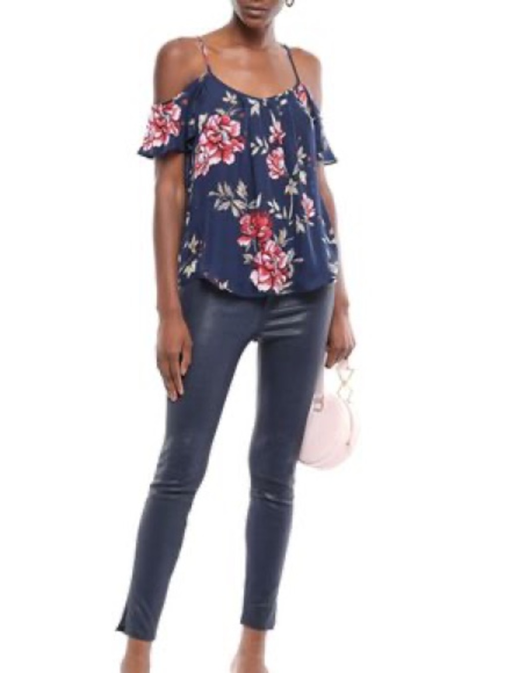 Joie Adorlee Off Shoulder Floral Silk Crepe Top Navy Size Medium